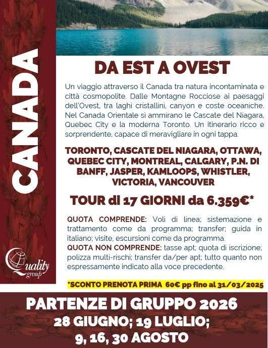 IL CANADA DA EST A OVEST da Euro 6360 -17 giorni!