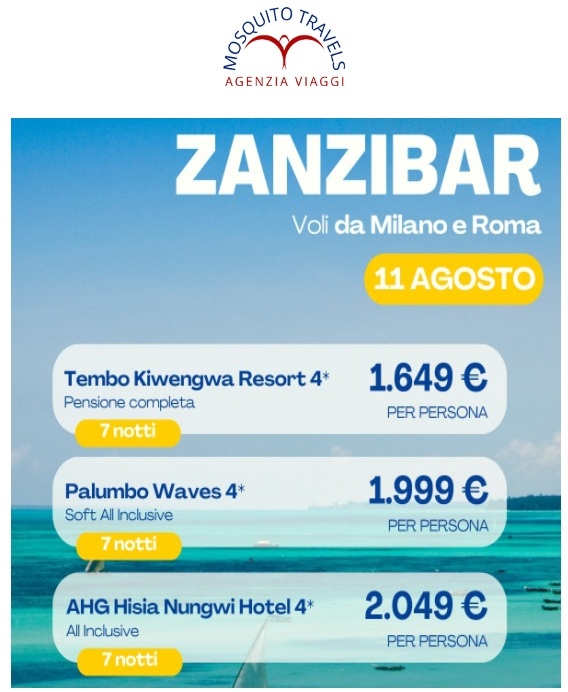 ZANZIBAR AGOSTO 2026